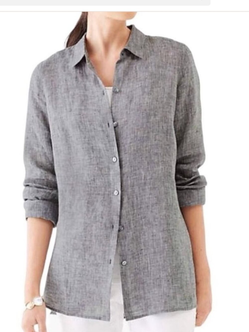 J. Jill Love Linen Essential Gray Button Down Shirt 2X